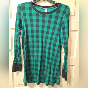 Victoria's Secret Long Sleeve Green Black Buffalo Plaid Sleep Shirt